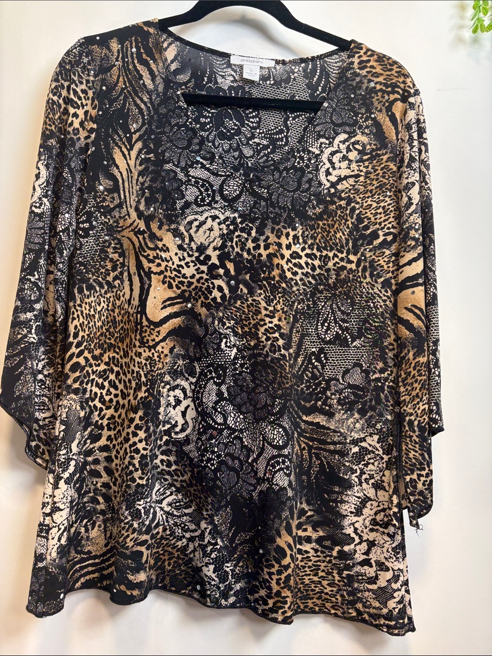 Dress Barn Black and Tan Mixed Animal & sparkle top